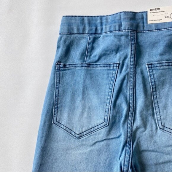 Umgee | High Rise Fringe Hem Bell Bottom Stretch Denim Jeans Light Wash New 1 - Picture 10 of 14